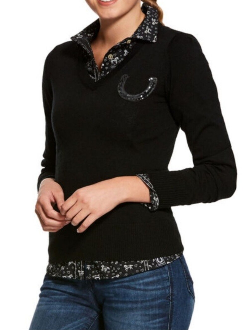 Ariat Women's medium Ramiro Merino Wool Blend V-Neck Sweater Black